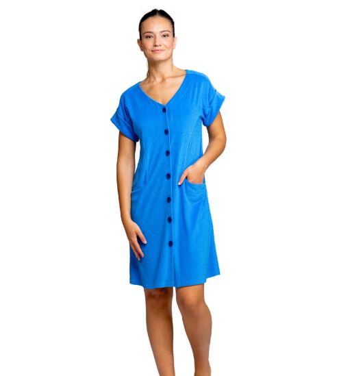 Robe éponge boutonnée Bleu
