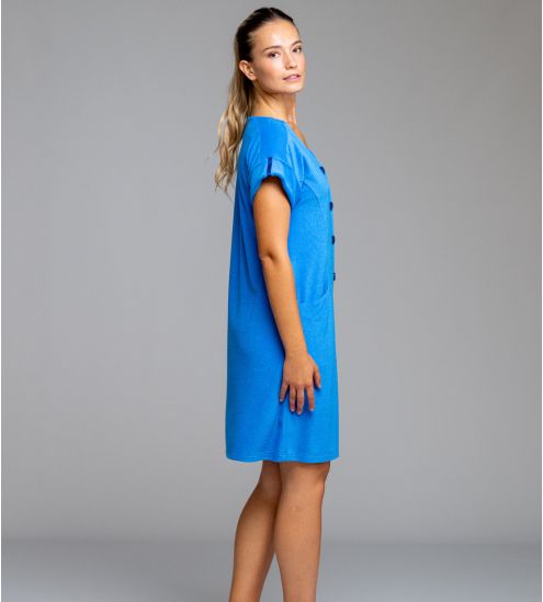 Robe éponge boutonnée Bleu