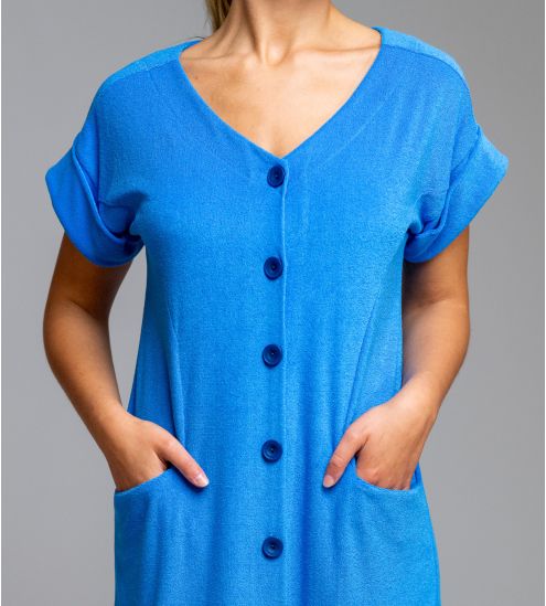 Robe éponge boutonnée Bleu