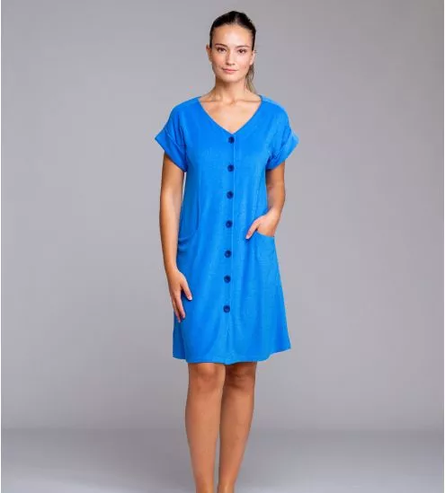 Robe éponge boutonnée Bleu