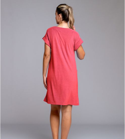 Coral Buttoned Sponge Dress