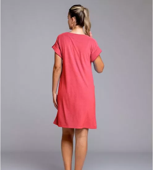 Robe éponge boutonnée Corail