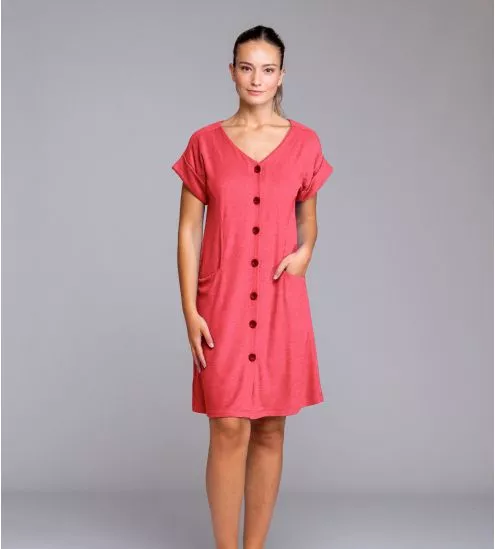 Coral Buttoned Sponge Dress