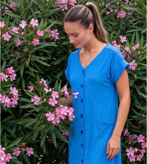Robe éponge boutonnée Bleu