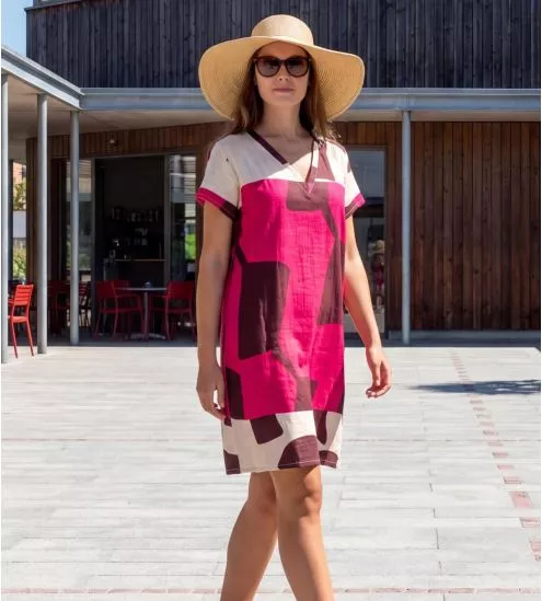 Robe effet lin imprimé Rose