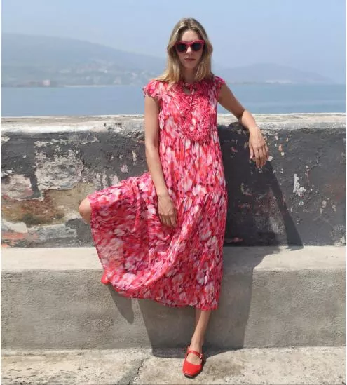 Robe longue à volants Rose