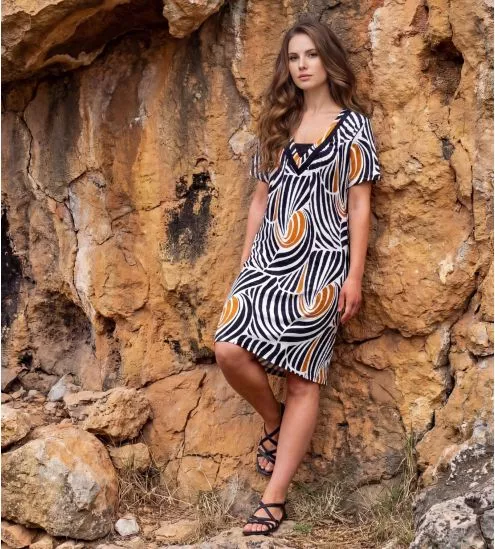 Robe d'été à motifs Noire/Ocre