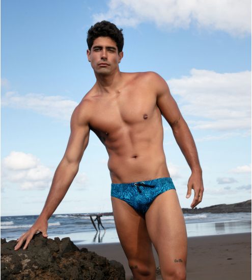 Slip de bain Panarea imprimé bleu