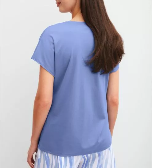 T-shirt femme bleu en coton...