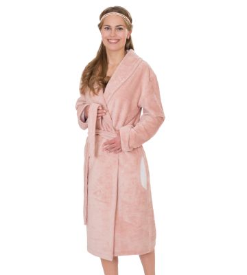 Peignoir en bambou col châle 115cm Rose