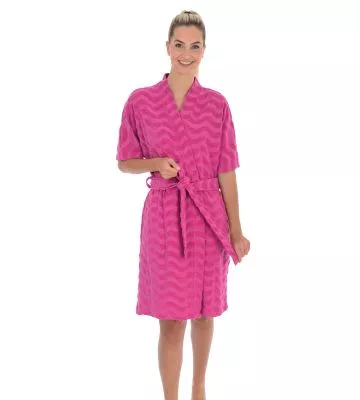 Peignoir femme manches 3/4 tissu éponge Rose