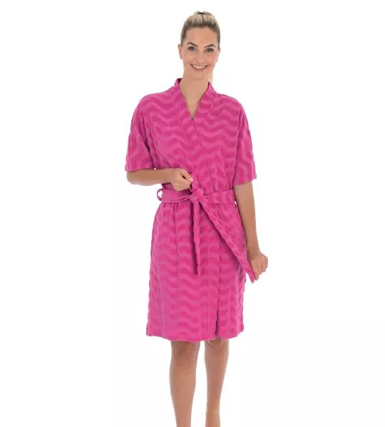 Peignoir femme manches 3/4 tissu éponge Rose