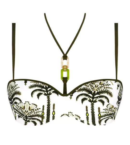 Haut de maillot de bain brassière Palmier Audace Kaki & Blanc