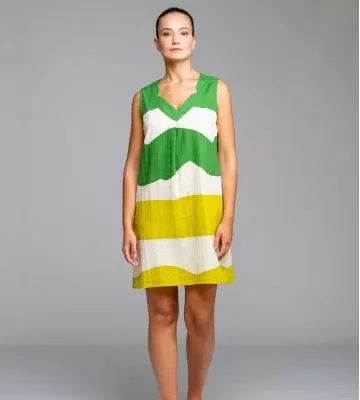 Robe sans manches effet lin Vert & Jaune