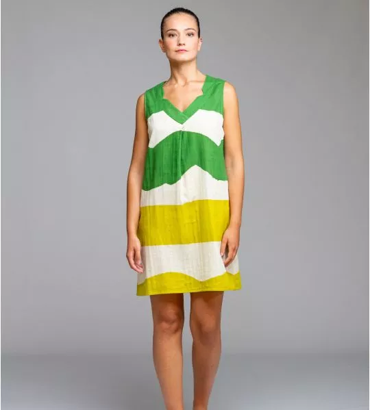 Robe sans manches effet lin Vert