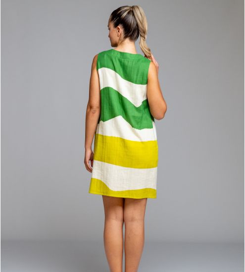 Robe sans manches effet lin Vert