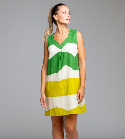 Robe sans manches effet lin Vert