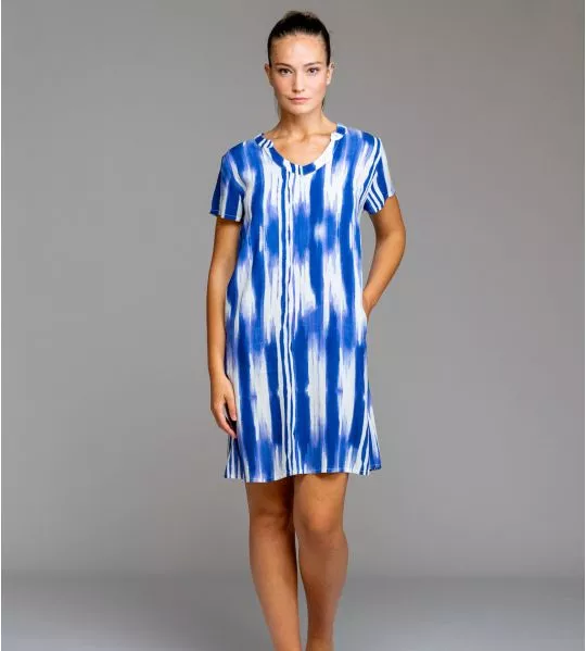 Robe manches courtes légère Blanc & Bleu