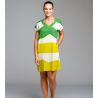 Robe manches courtes effet lin Vert & Jaune