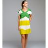 Robe manches courtes effet lin Vert & Jaune