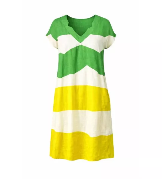 Robe manches courtes effet lin Vert & Jaune