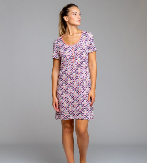 Liquettecourte imprimée et boutonnée Corail & Bleu