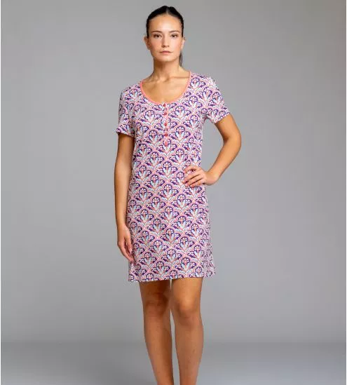 Printed and Buttoned Corail...