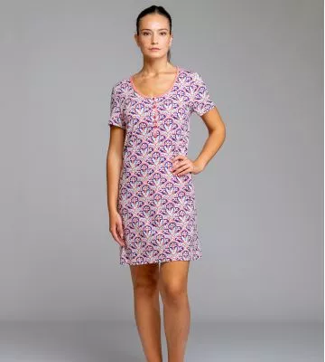 Liquette courte imprimée et boutonnée Corail & Bleu