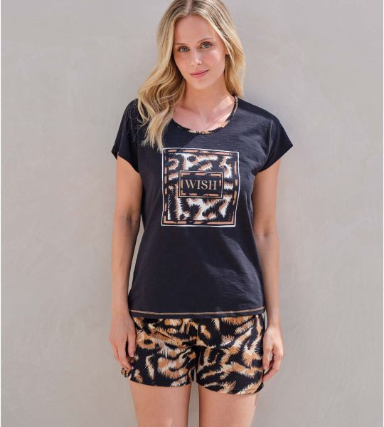 Short pajama woman printed animal black