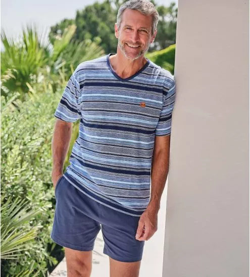 Pyjama homme rayé bleu
