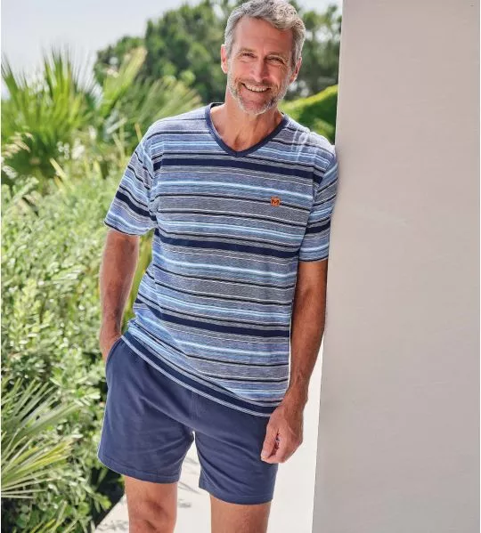 Pyjama homme rayé bleu