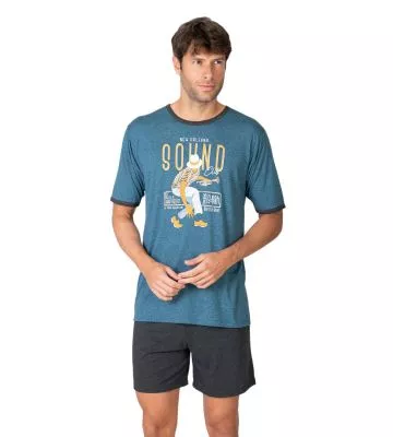 Pyjama court homme vert/gris