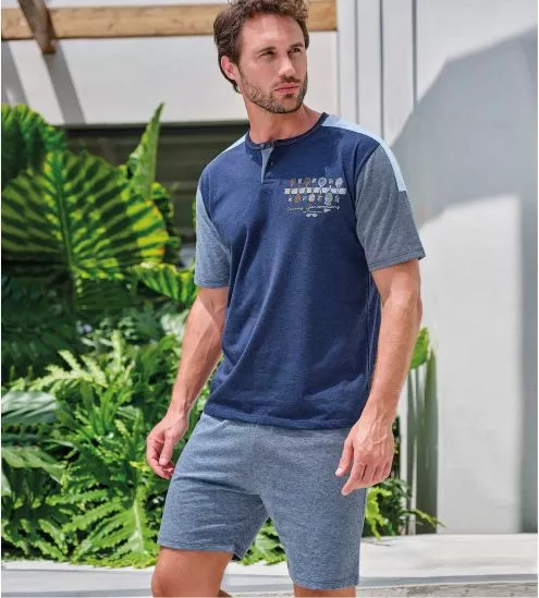 Blauer Mann Pyjama Chiné