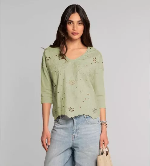 T shirt manches 3/4 vert Pistacchio