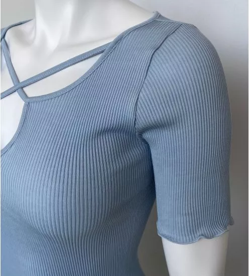 T-shirt côtelé bleu Aqua