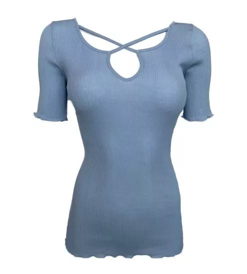 T-shirt côtelé bleu Aqua