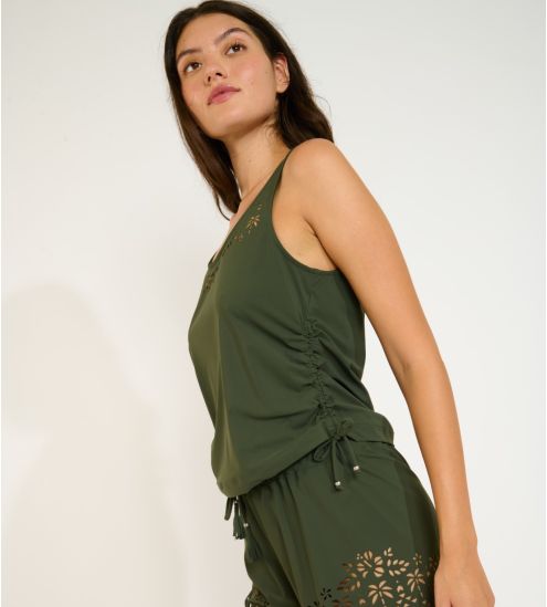 Débardeur femme froncé vert