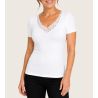 Weiße Kurzarm-Baumwoll-Spitzenkragen Kurzarm-T-Shirt