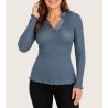 Pullover Blaue Wolle & Seide V-Ausschnitt Satinzucker