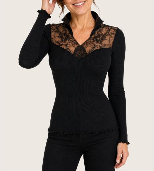 Long sleeve top wool & silk black