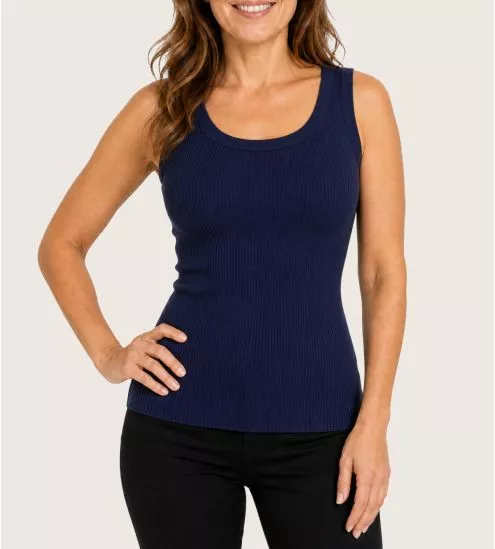 Débardeur en coton précieux côtelé Deep Blue