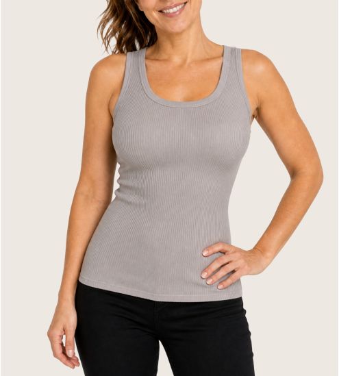 Rippbett Baumwolltank Top Beige Zeichenfolge