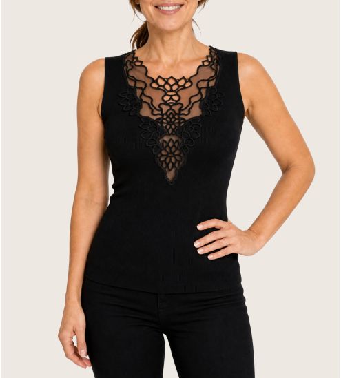 Black Sleeveless Wool & Silk Top