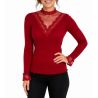 Pullover Wool & Silk Lace Neck and Red Tulle