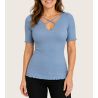 T-shirt côtelé bleu Aqua