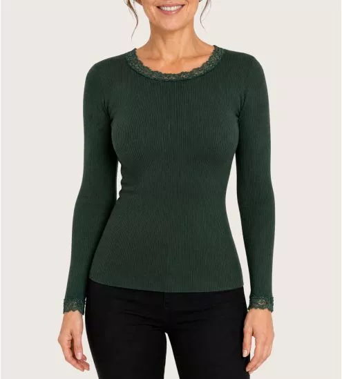 Green Long Sleeve Top Wool and Silk Garden