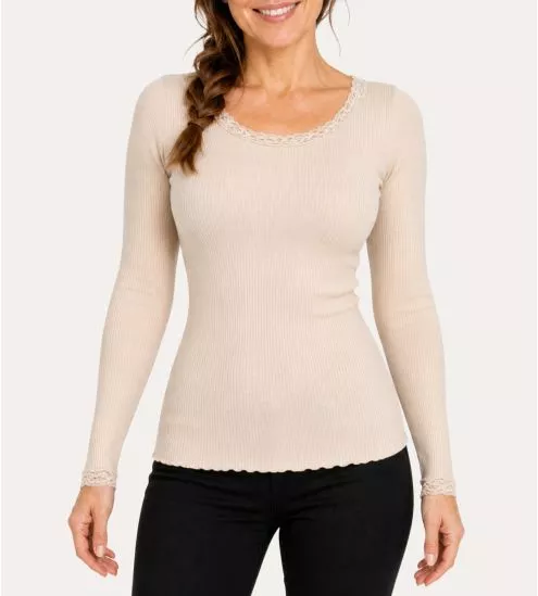 Pullover en laine et soie brodée quarzo
