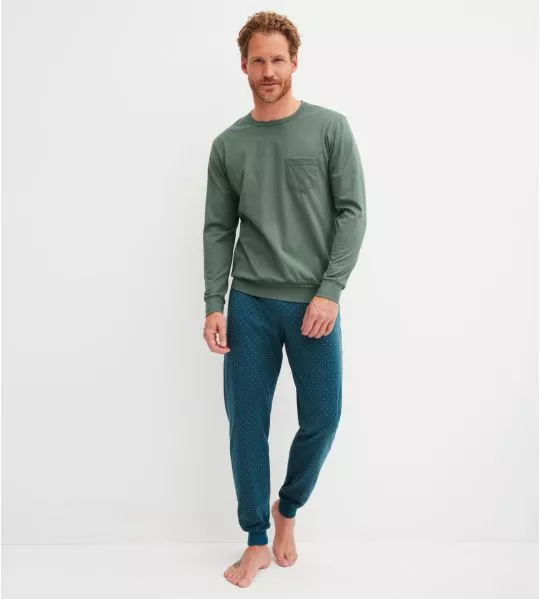 Long tight pajamas for men Relax Imprint Laurel Green