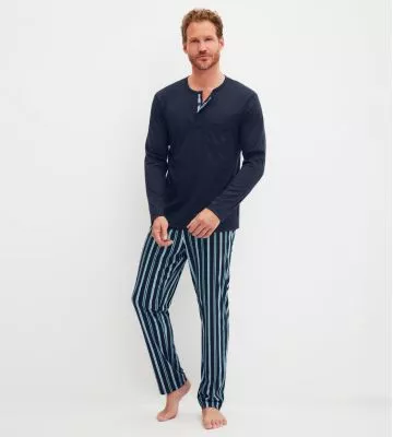 Pyjama homme col tunisien Relax Choice Saphir Blue