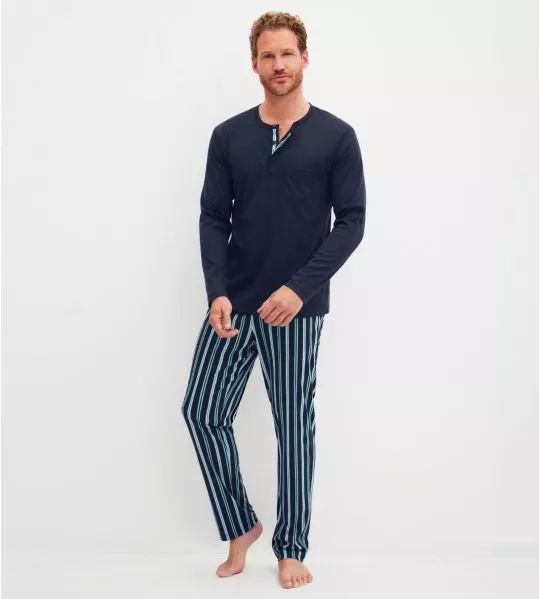 Men's pajamas with Tunisian collar Relax Choice Saphir Blue